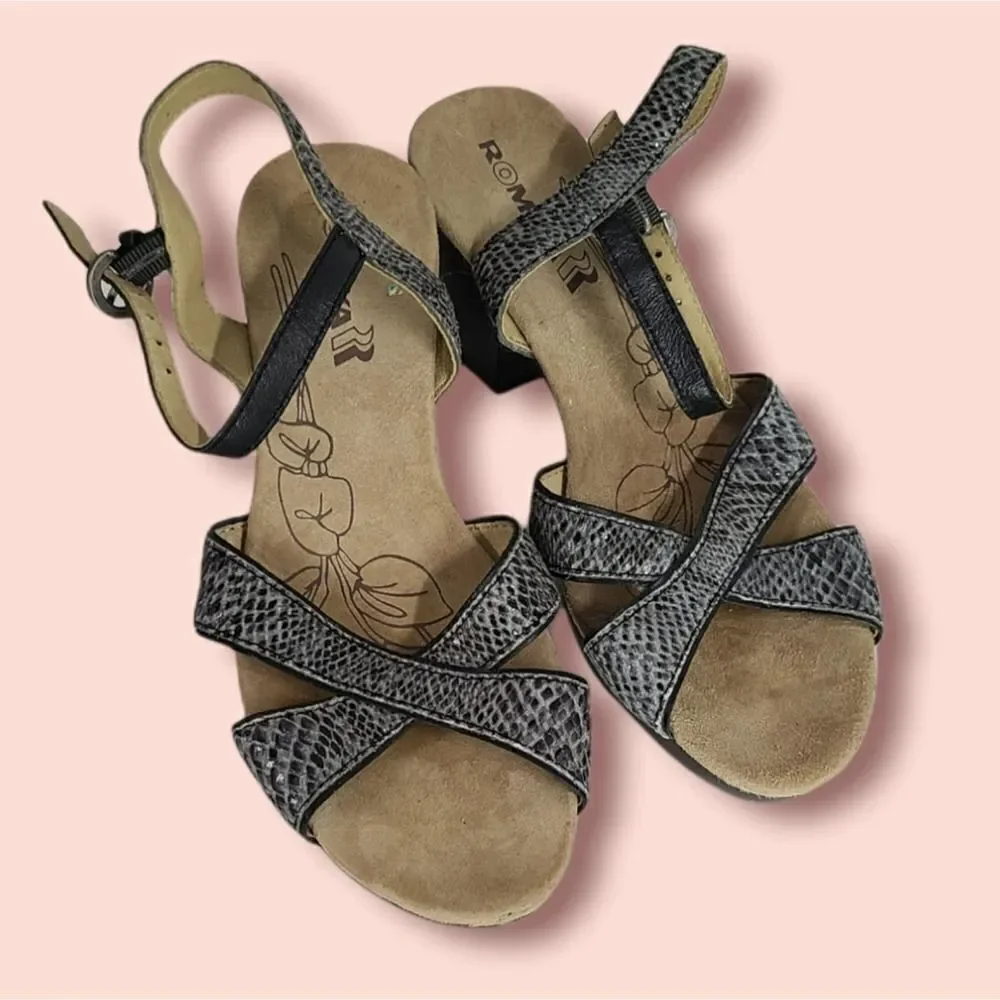 Romika Block Heel Snakeskin Sandals Size 8.5‎